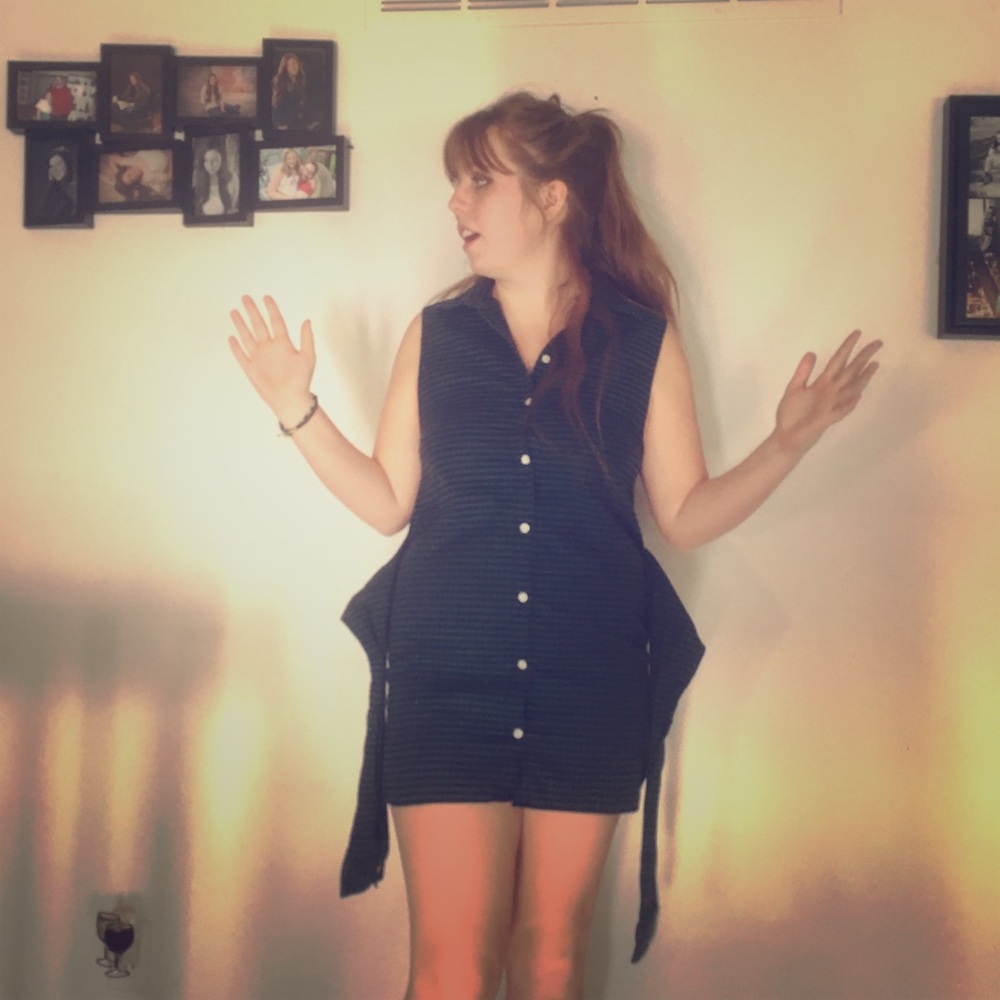 flannel dress with arms around waist for cinching!